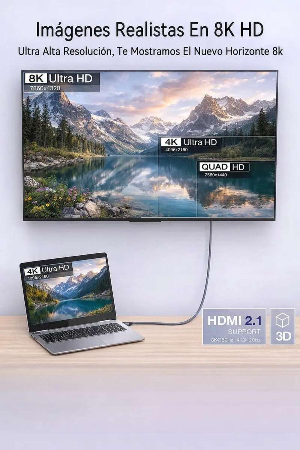 Cable Para Hdmi 1.5 Mtrs 8k Full Hd 2.1 Smar Tv Led Ps3 Xbox-4