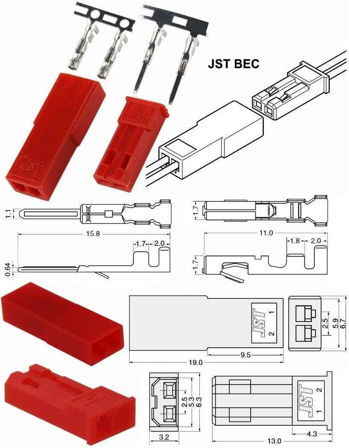 3X Cable Conector JST Macho Hembra 2 Pin Tira Led Bateria-7