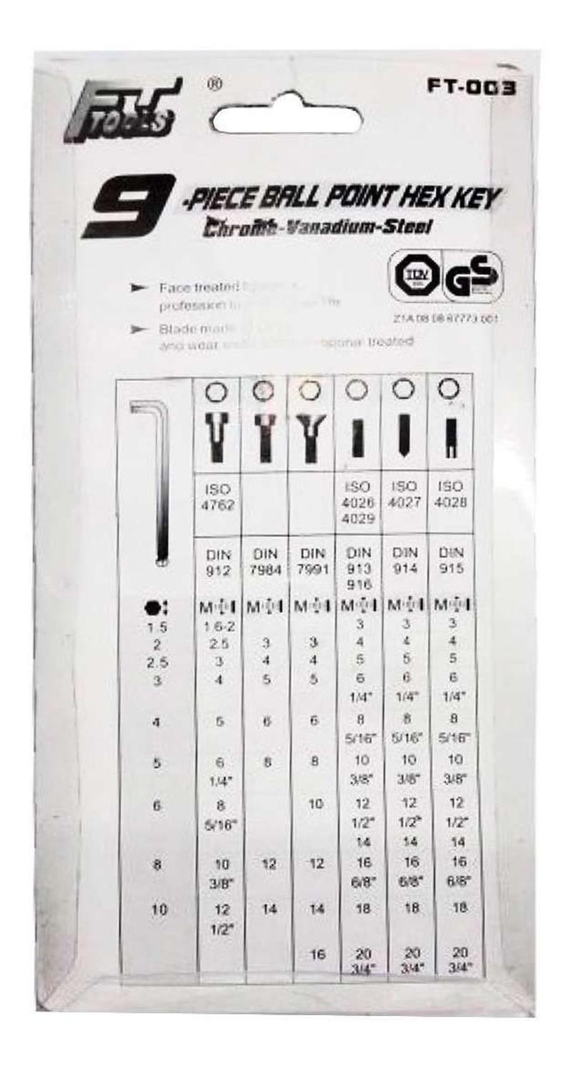 Set Herramienta Llaves Allen Hexagonal Punta Redonda 9pcs-4