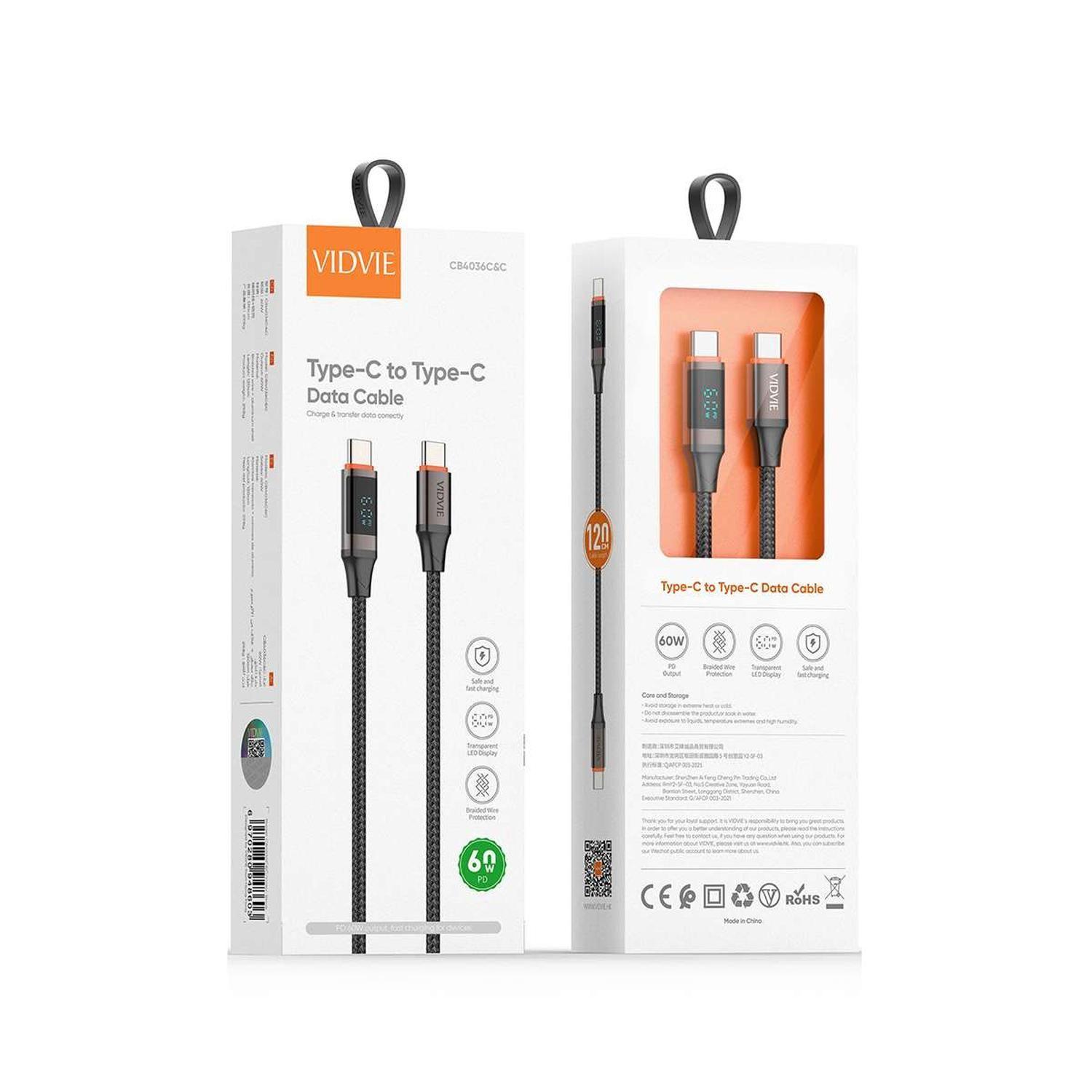 Cable Usb Con Pantalla Led Tipo C Macho Macho Para Macbook - CB4036C&C-2