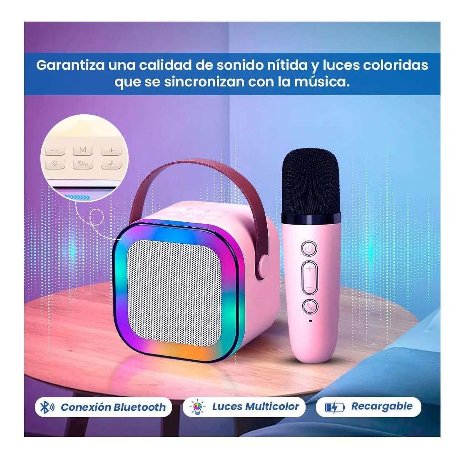 Mini Parlante Karaoke Inalambrico Microfono Luz Usb Aux Bt-2