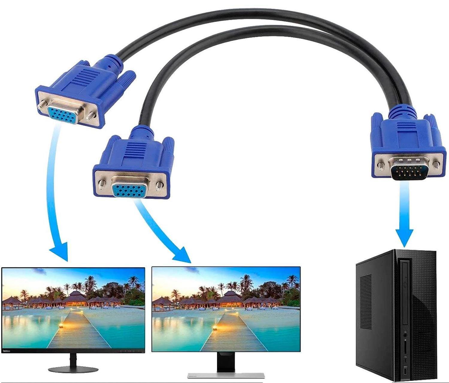 Cable Vga Splitter Tipo Y De 1 PC a 2 Pantallas Duplica Clona Imagen-2