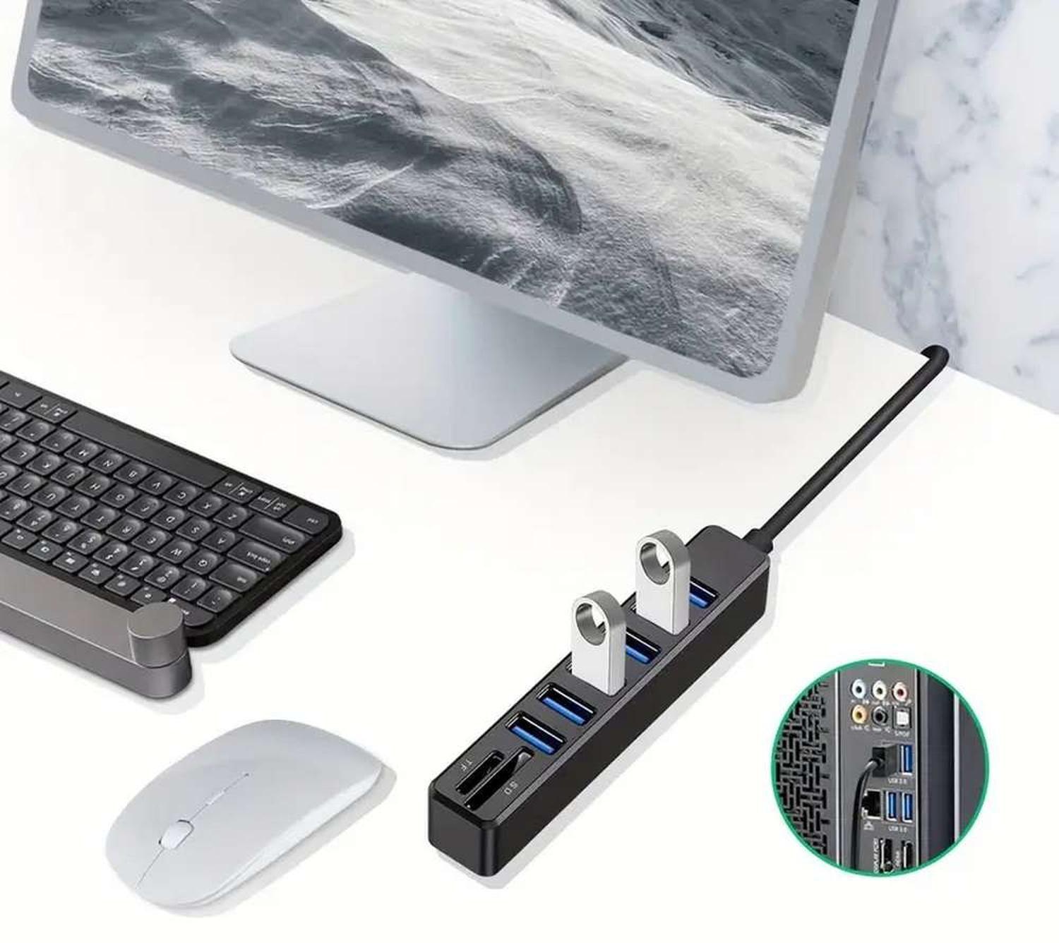 Hub 2 En 1 Usb 6 Puertos Y Lector Memoria SD Micro Pc Notebook-2
