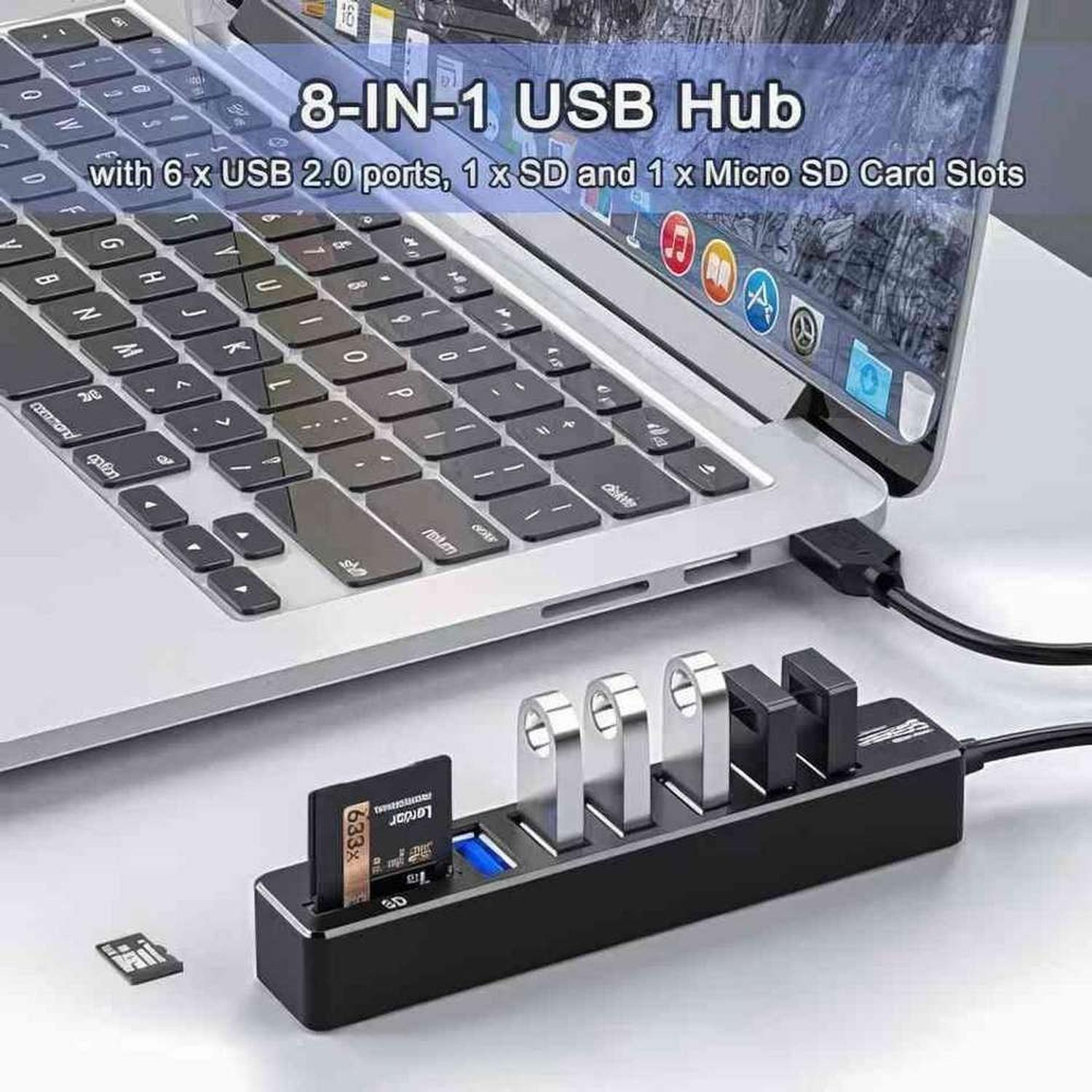 Hub 2 En 1 Usb 6 Puertos Y Lector Memoria SD Micro Pc Notebook-5
