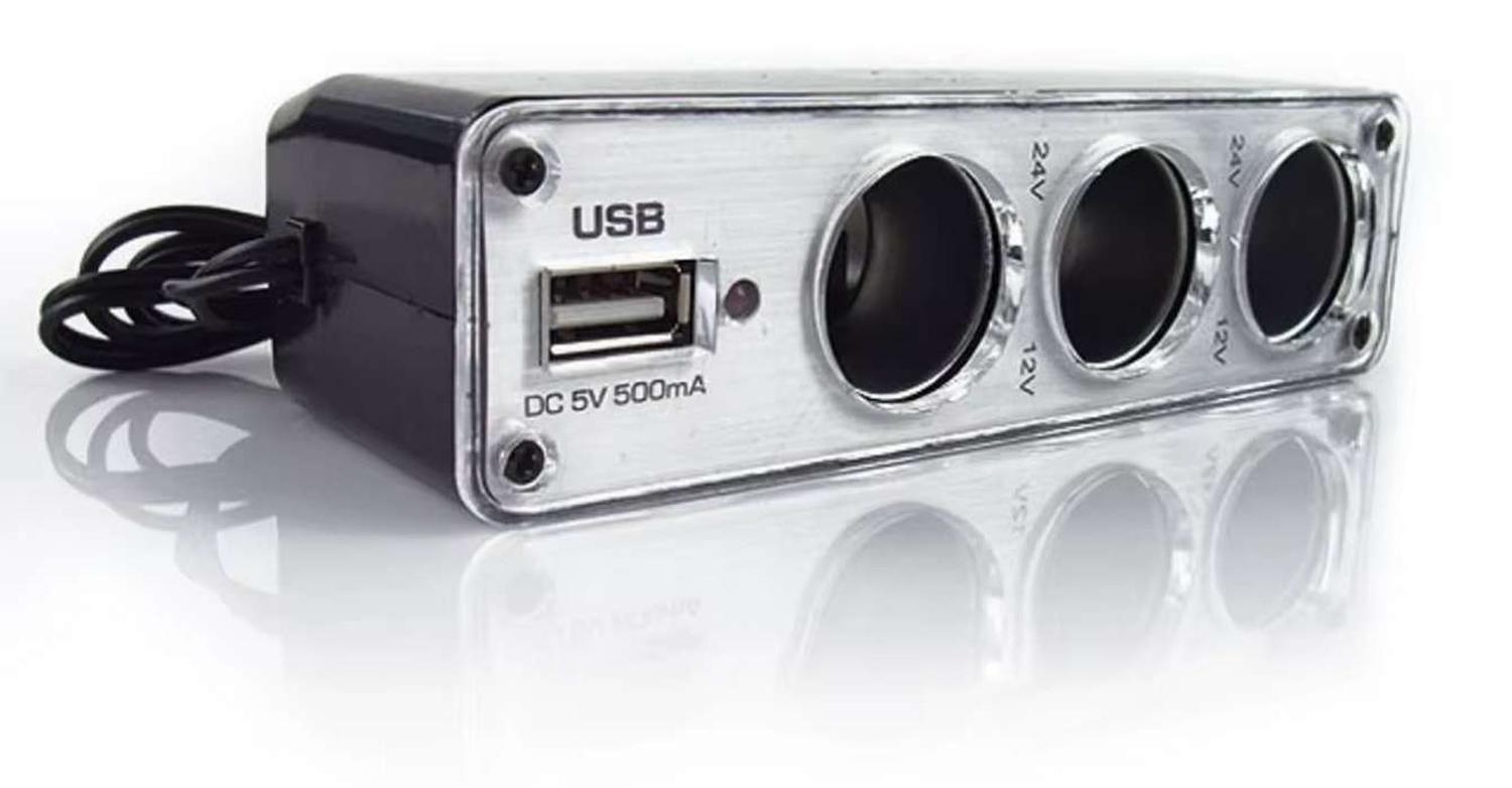 Adaptador Splitter Hub Encendedor De Auto + Puerto Usb-2