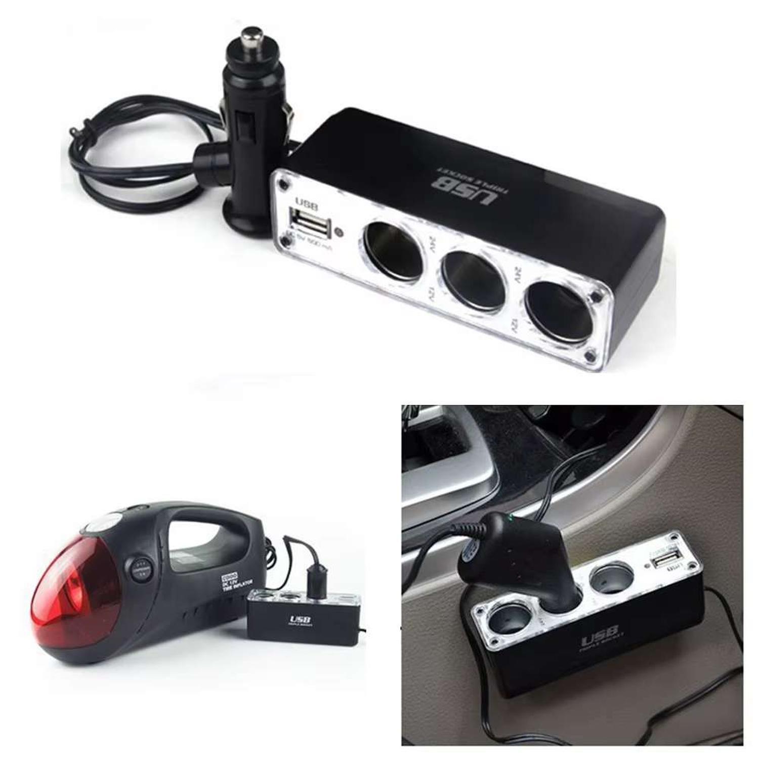 Adaptador Splitter Hub Encendedor De Auto + Puerto Usb-3