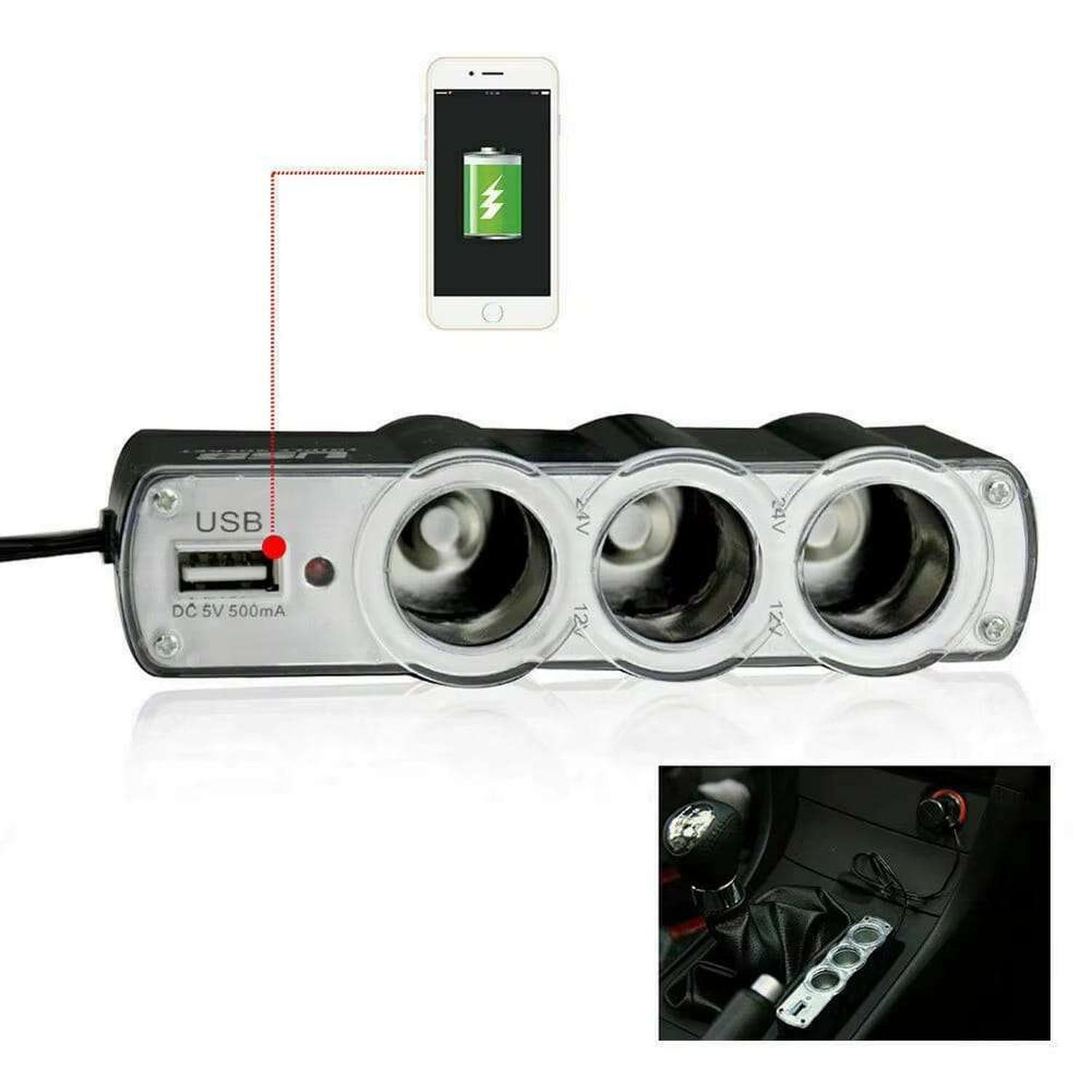 Adaptador Splitter Hub Encendedor De Auto + Puerto Usb-4