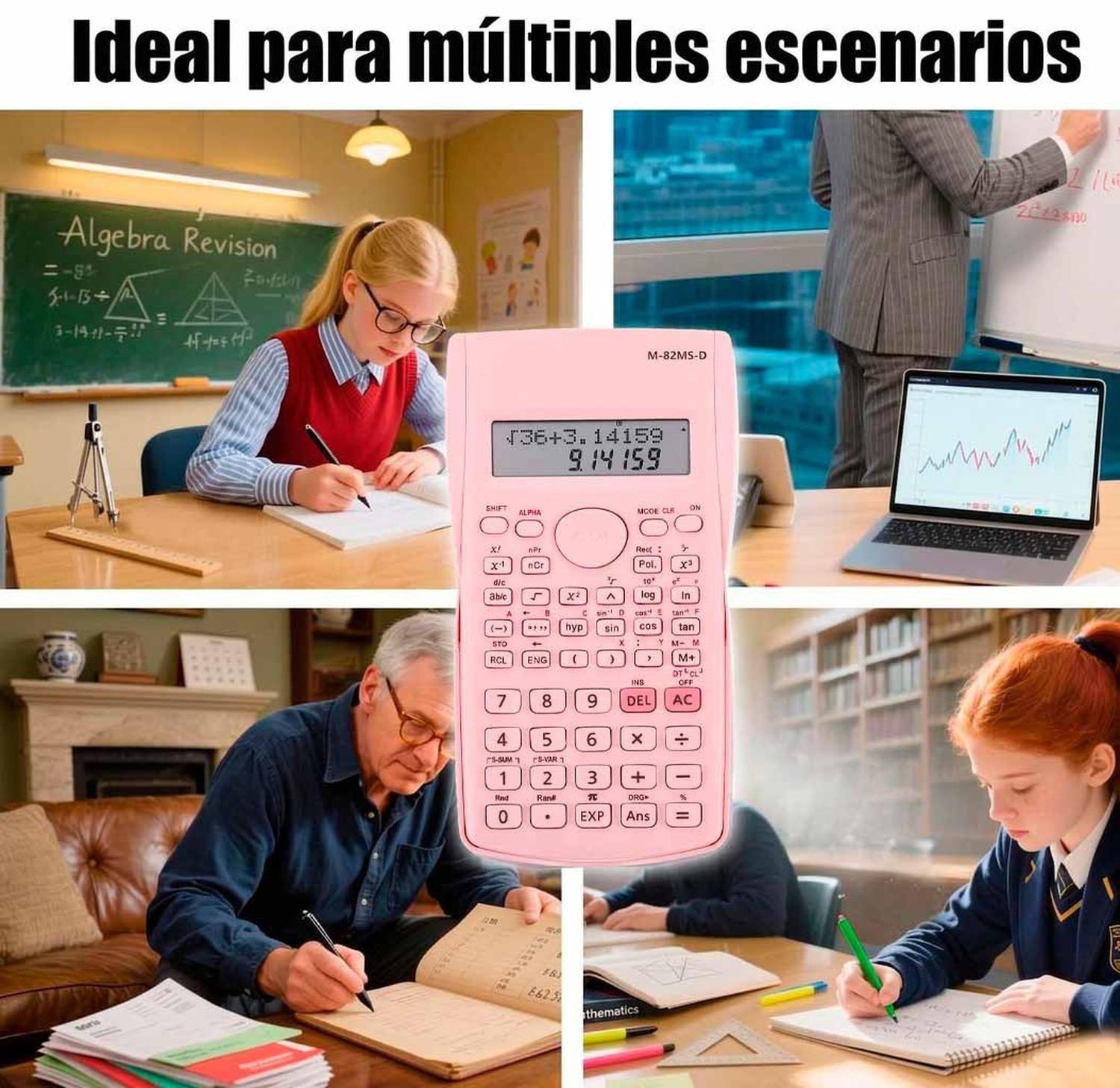 Calculadora Cientifica Rosada Pantalla LCD Colegio Oficina-7