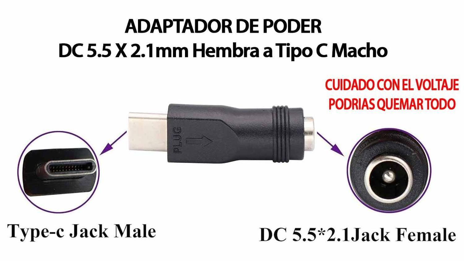 Adaptador Carga Tipo C Macho Plug Poder 5.5 x 2.1 y 2.5 mm-8