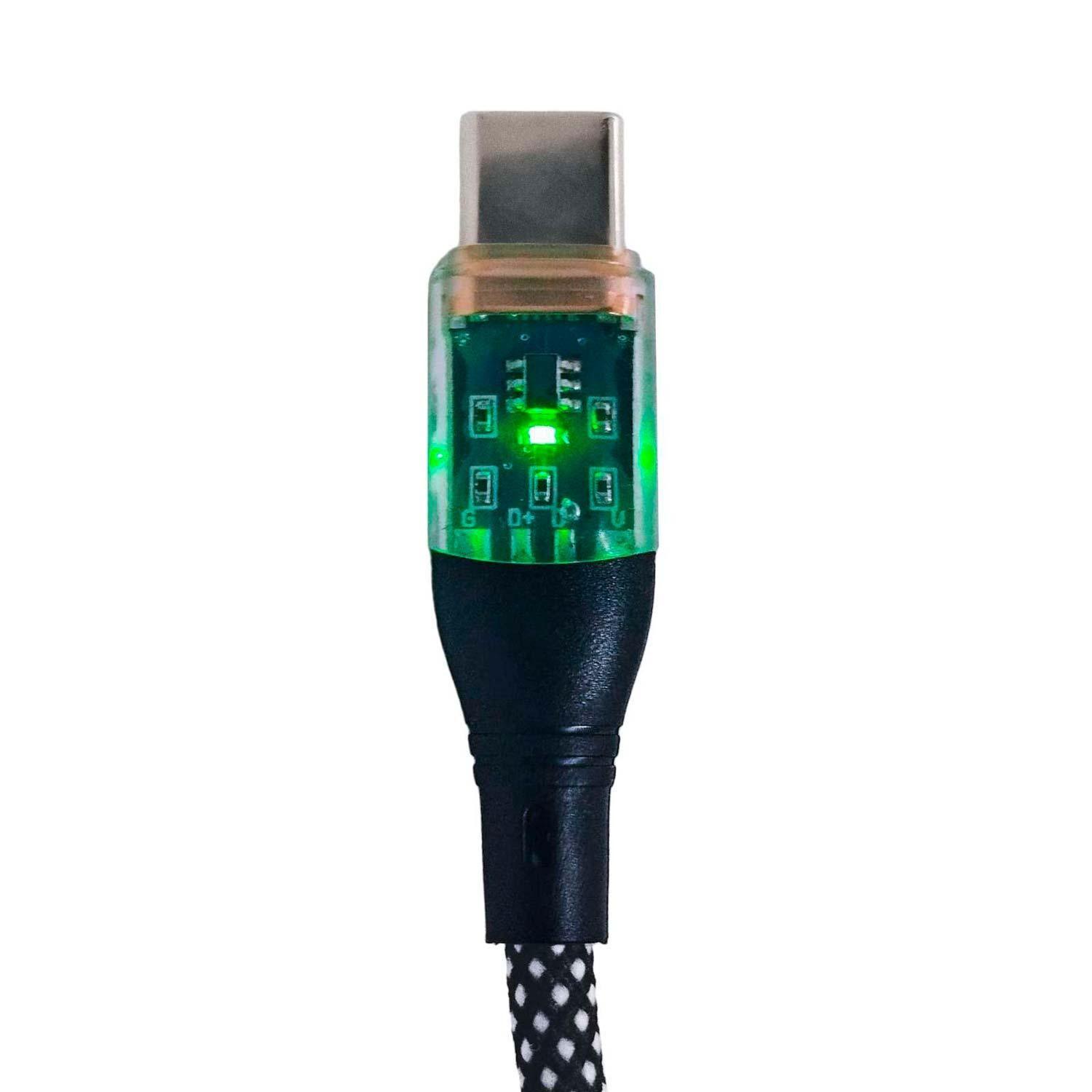 Cable Usb Tipo C Carga Rapida Luz Resistente Reforzado Malla-0
