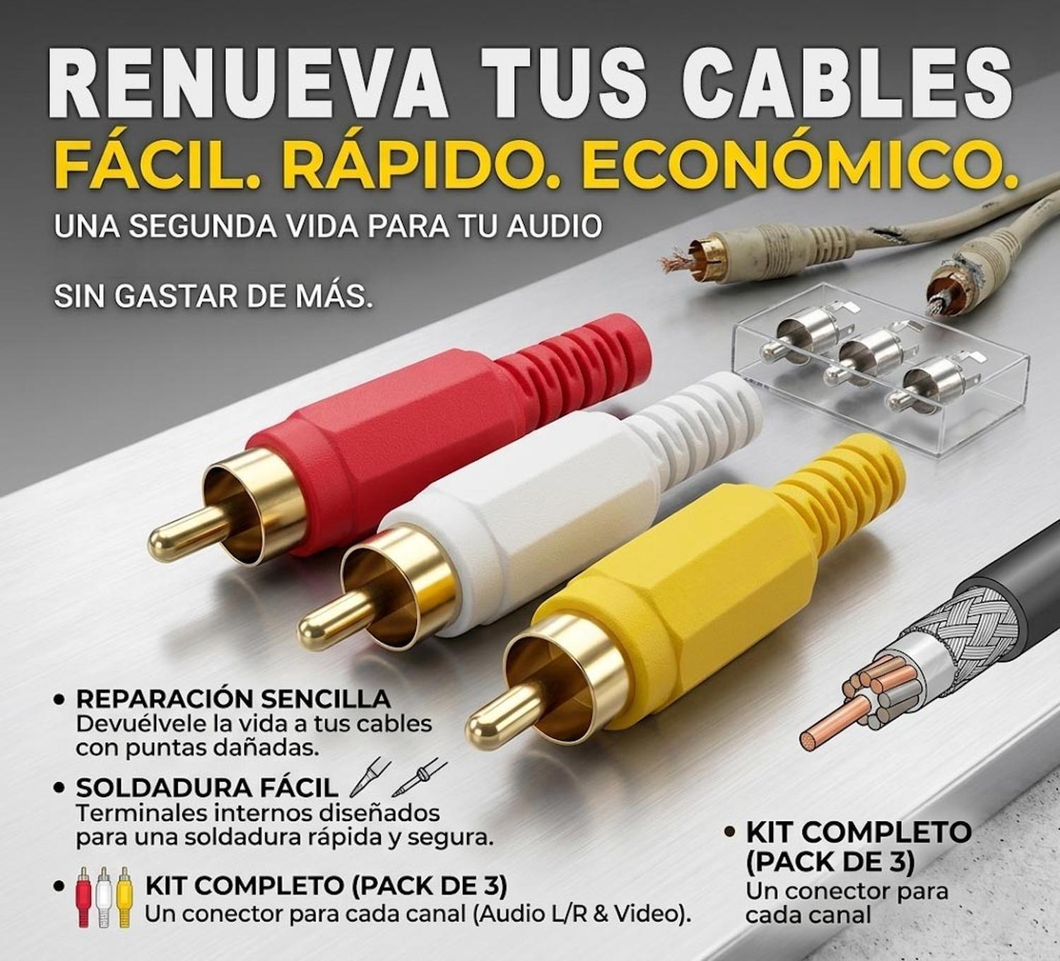 Set De Conectores RCA Audio Video Macho Repuesto Para Armar-4