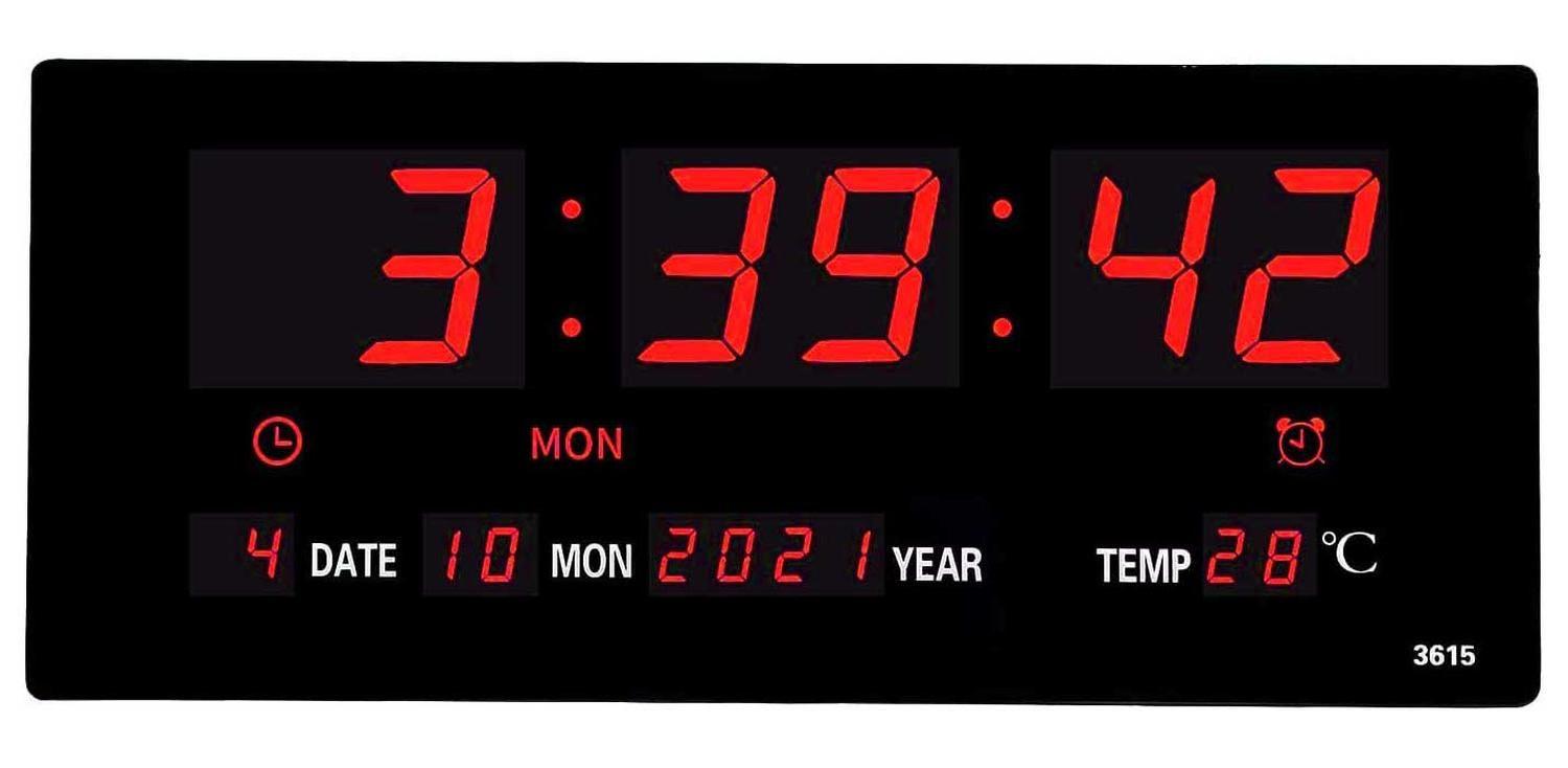 Reloj Digital Luz Led Pared Mural Iluminado Numeros Rojos-0