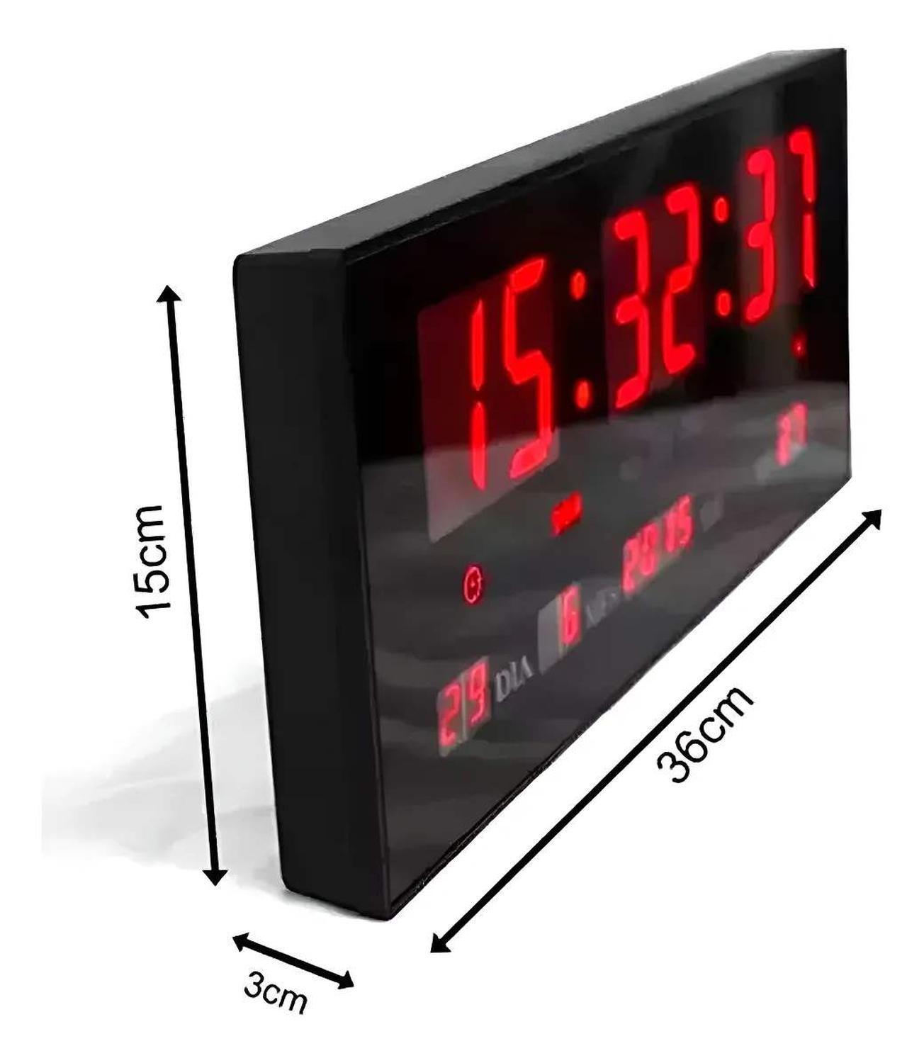 Reloj Digital Luz Led Pared Mural Iluminado Numeros Rojos-1