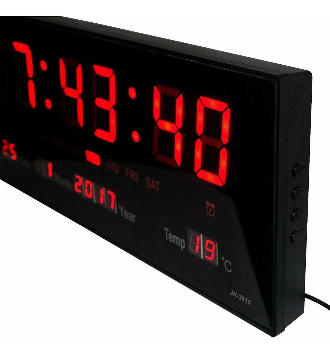 Reloj Digital Luz Led Pared Mural Iluminado Numeros Rojos-2