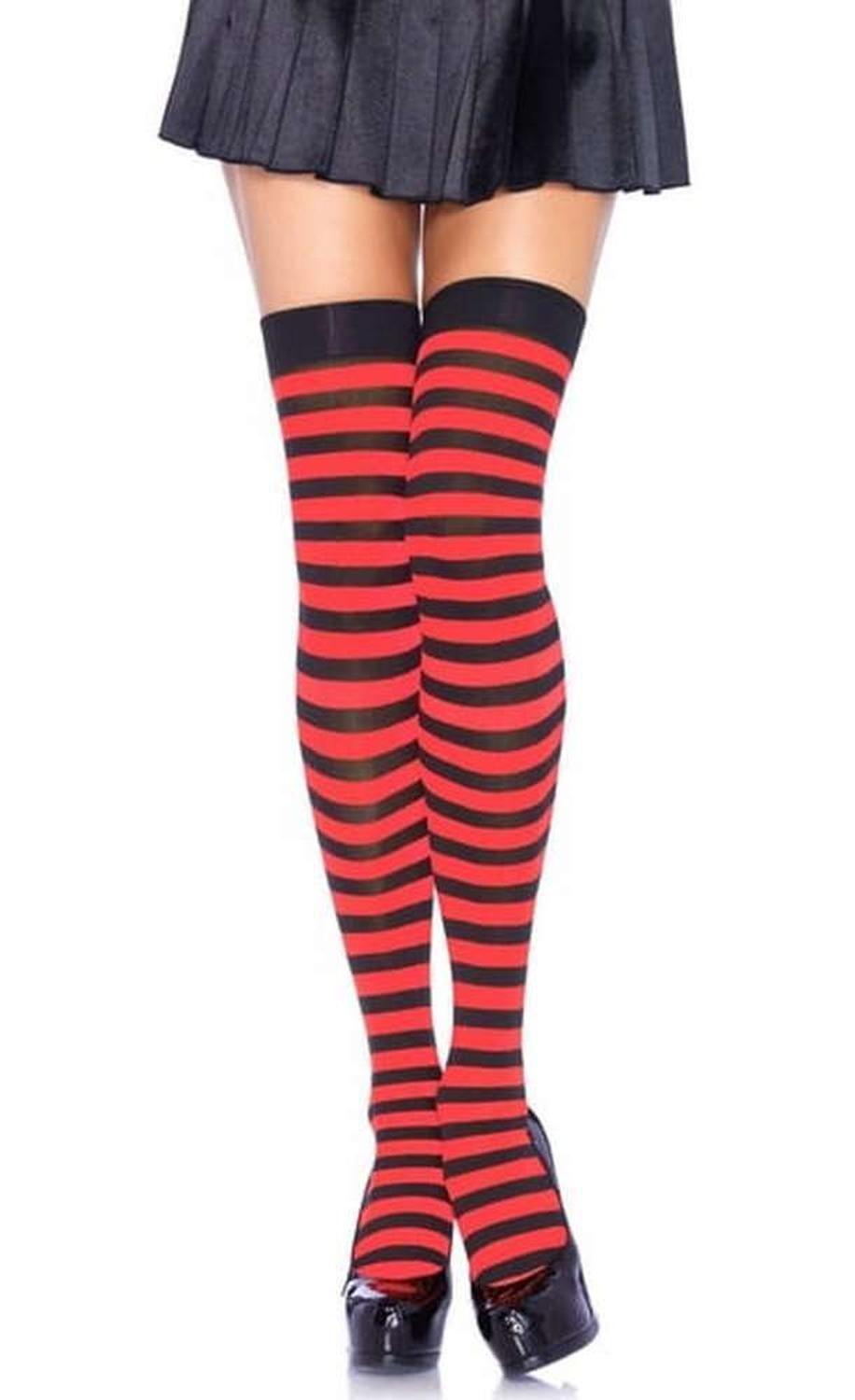 Calcetas Largas Panty Medias Bucaneras Rayadas Rojo Con Negro-4