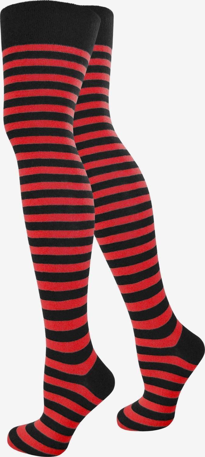 Calcetas Largas Panty Medias Bucaneras Rayadas Rojo Con Negro-7