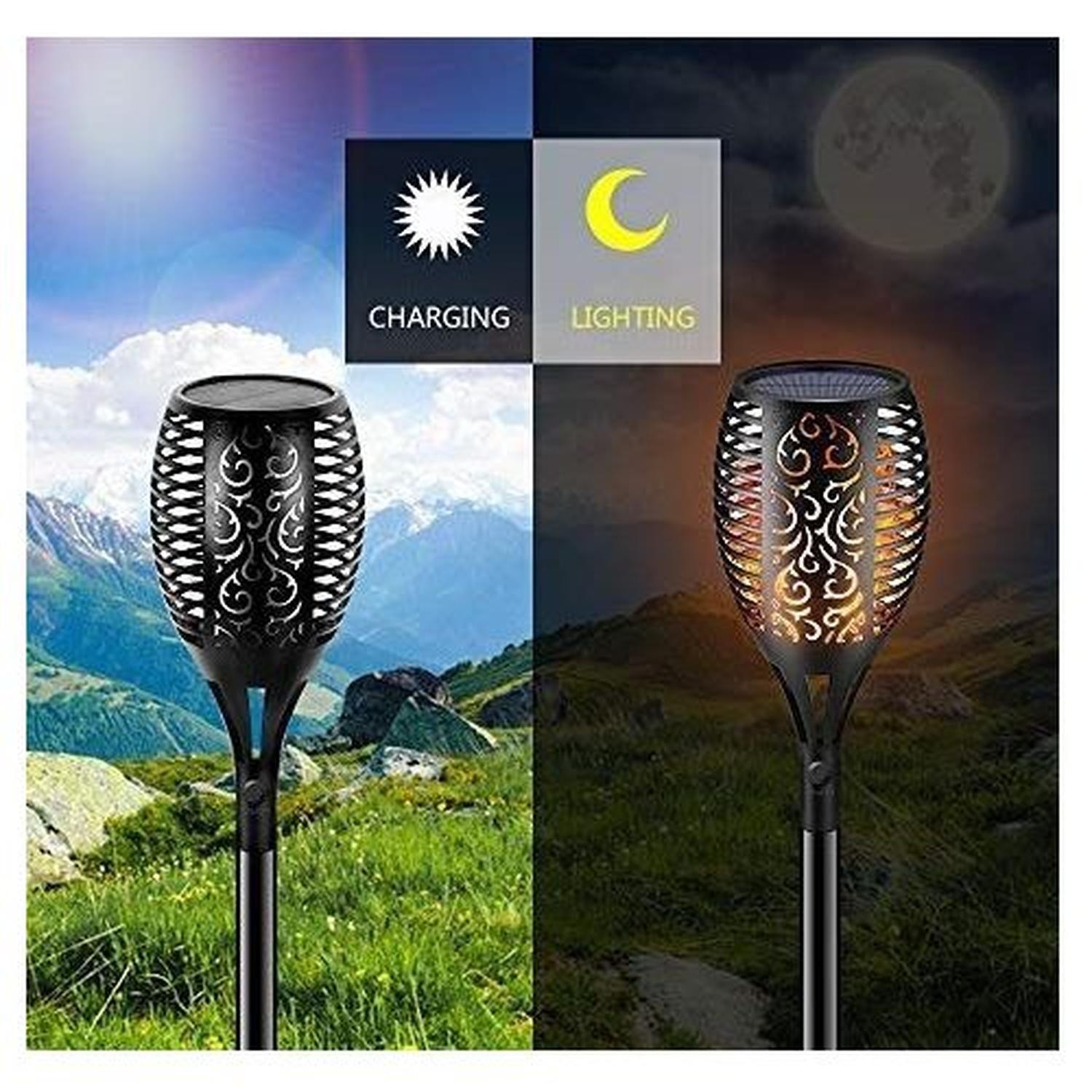 Luz Jardin Led Recargable Solar Estaca Antorcha Llama Farol-5