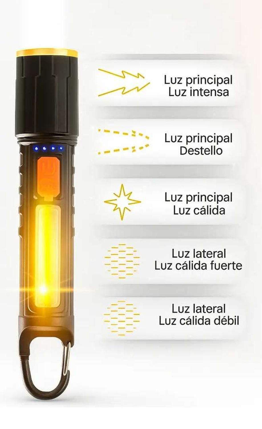 Linterna Tactica Luz Led Zoom Recargable Usb Gancho Portatil-1