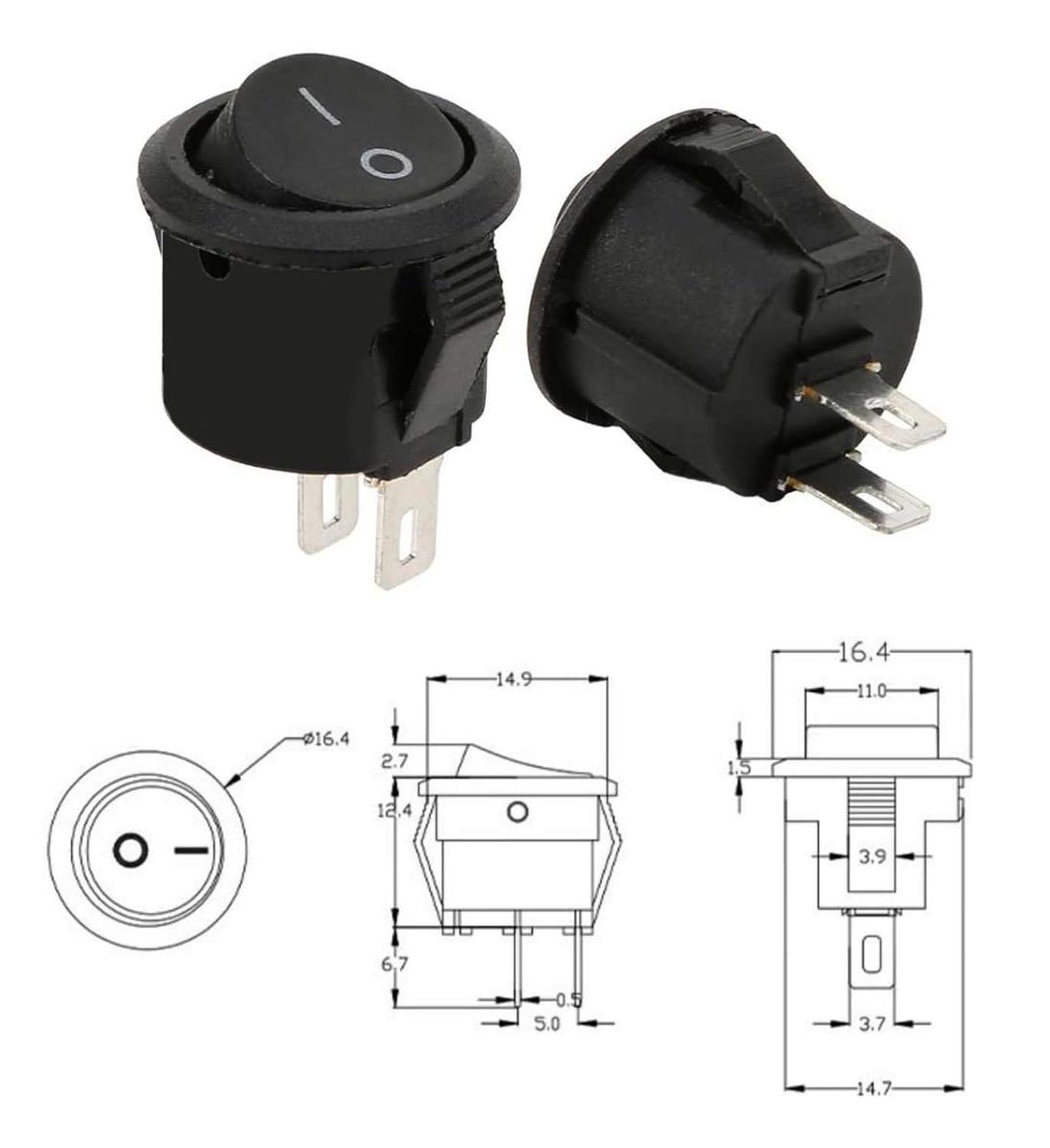 3X Interruptor Switch Boton Basculante 2 Pines 3A 6A Redondo-5