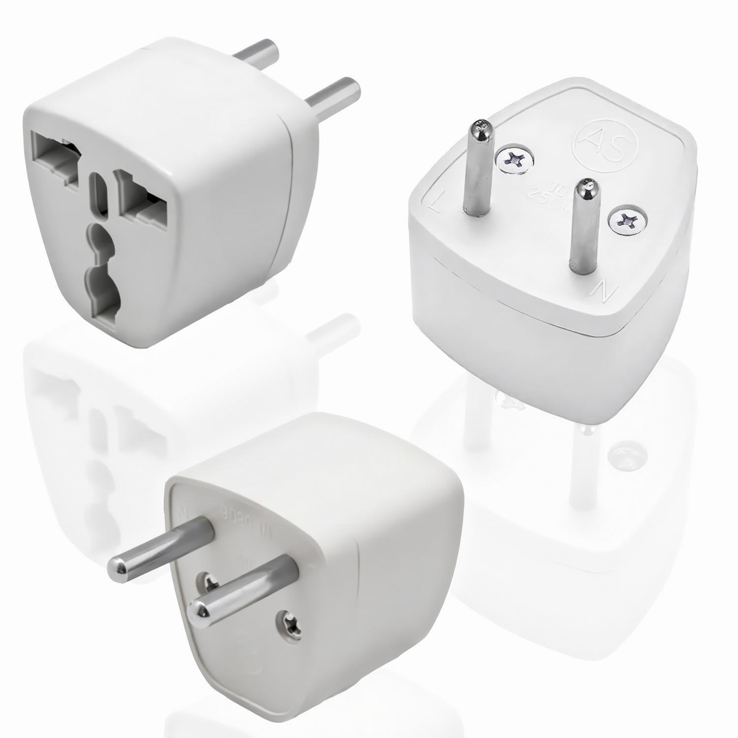 3x Adaptador Enchufe Universal 2 Pata Chileno Redonda Plana-1