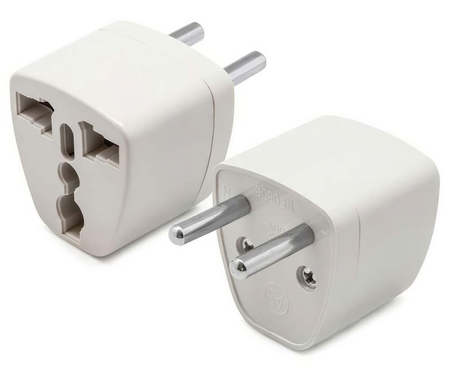 3x Adaptador Enchufe Universal 2 Pata Chileno Redonda Plana-3