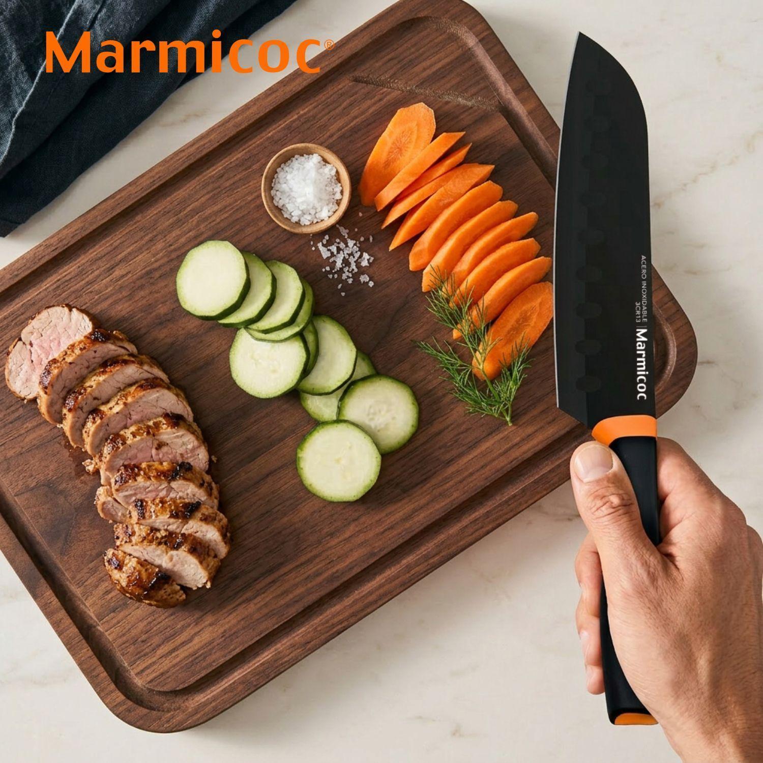 Set 3 Cuchillos Pelador +Santoku+Chef Marmicoc Black -3