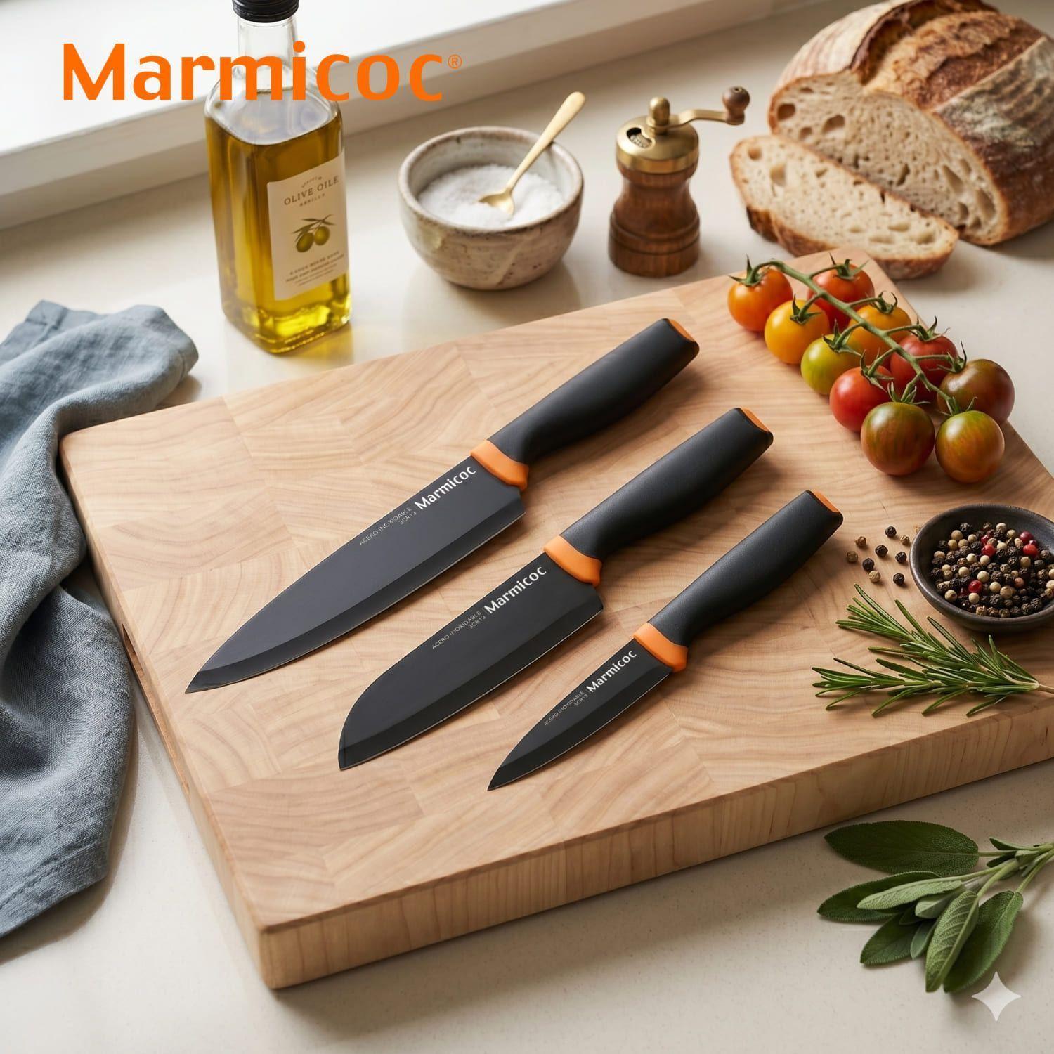 Set 3 Cuchillos Pelador +Santoku+Chef Marmicoc Black -4
