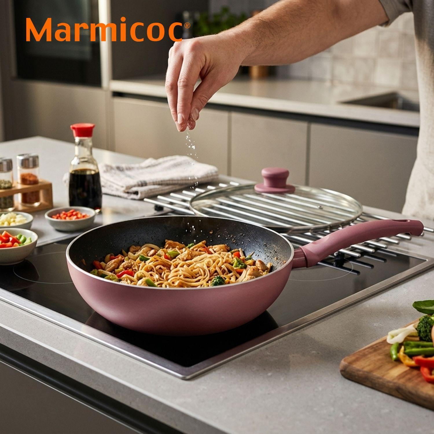 Wok Marmicoc Spring Granate 28 cm con Tapa de Vidrio-2