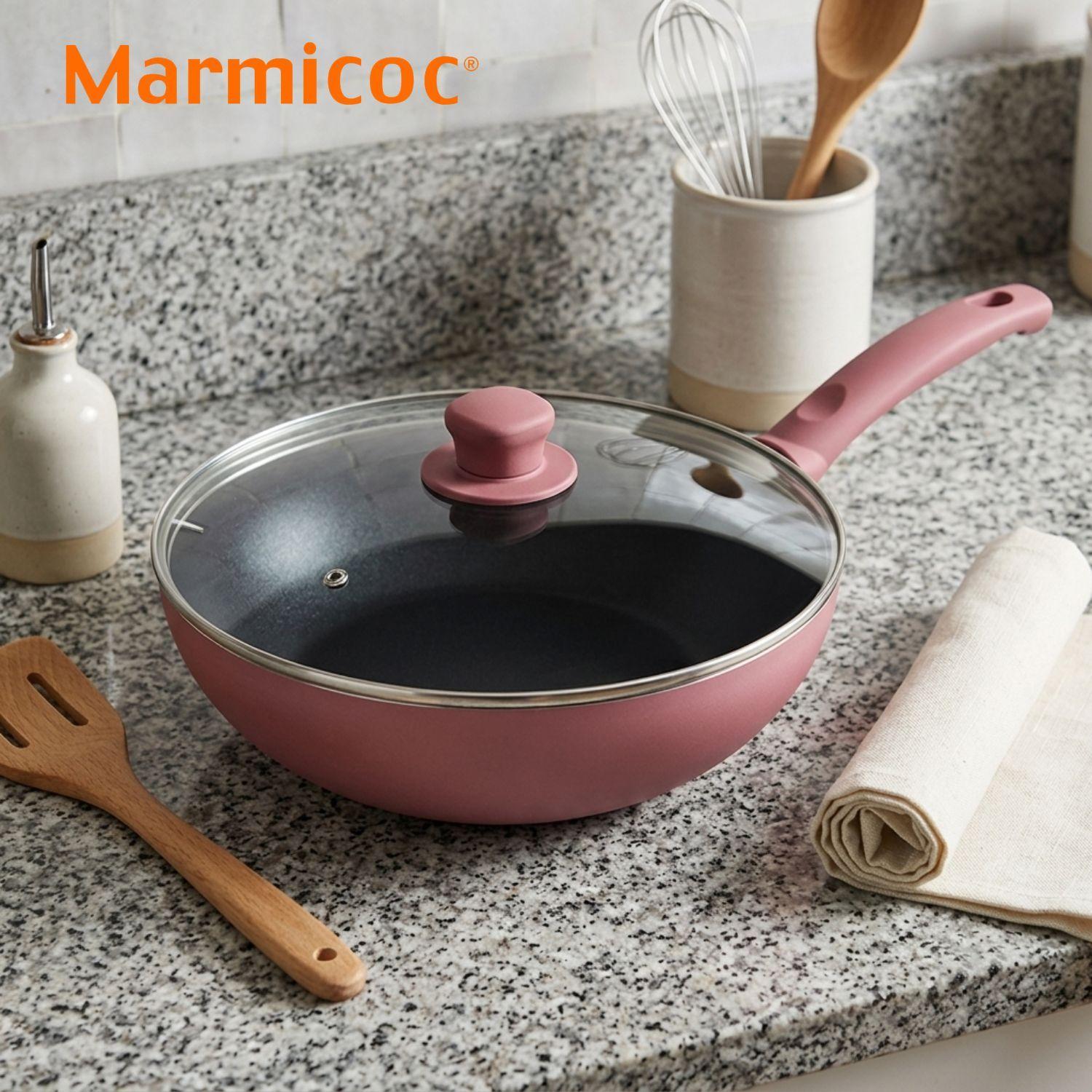 Wok Marmicoc Spring Granate 28 cm con Tapa de Vidrio-3