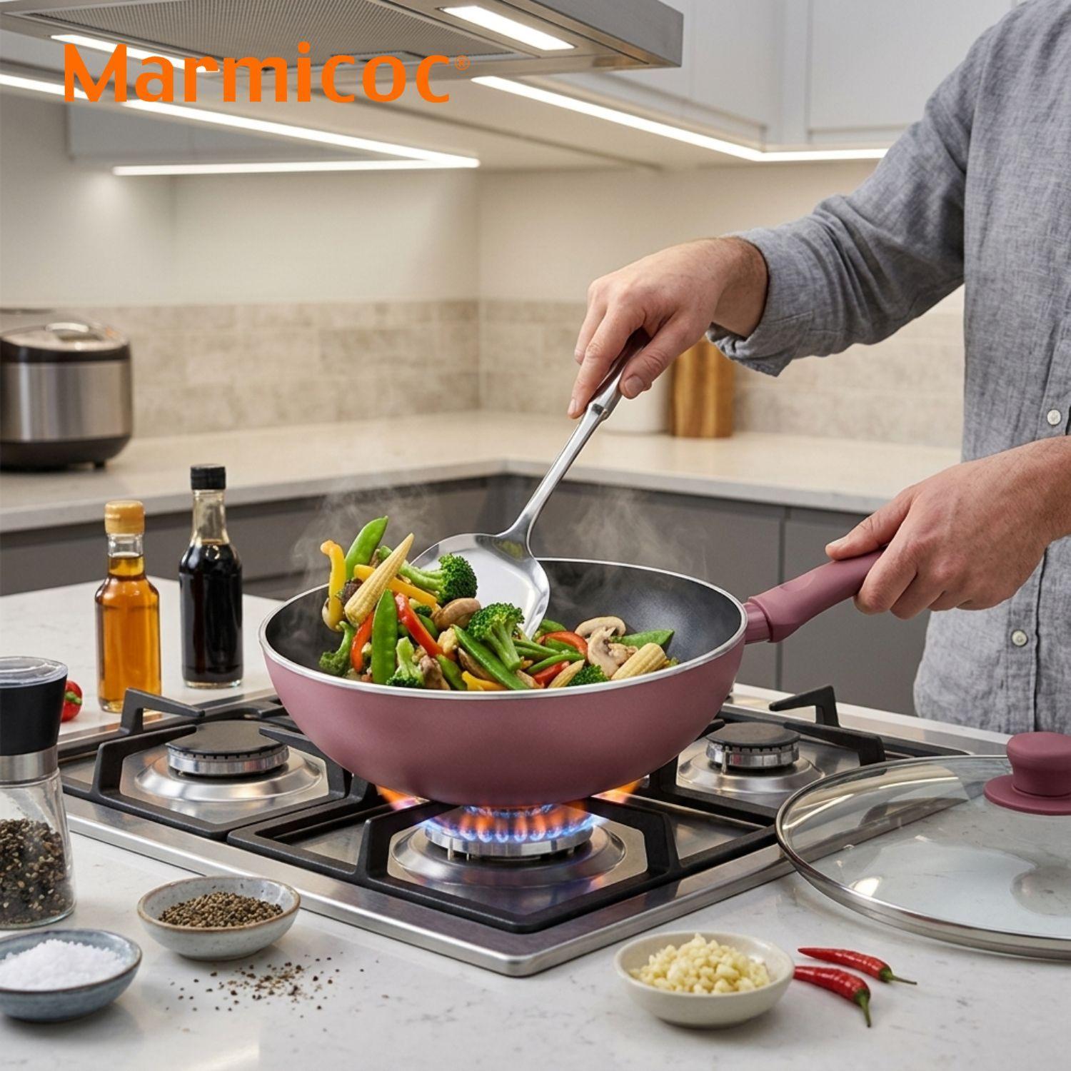 Wok Marmicoc Spring Granate 28 cm con Tapa de Vidrio-4