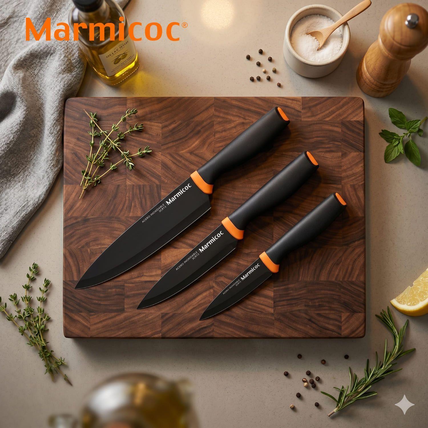 Set 3 Cuchillos Pelador + Cocina + Chef Marmicoc Black-4