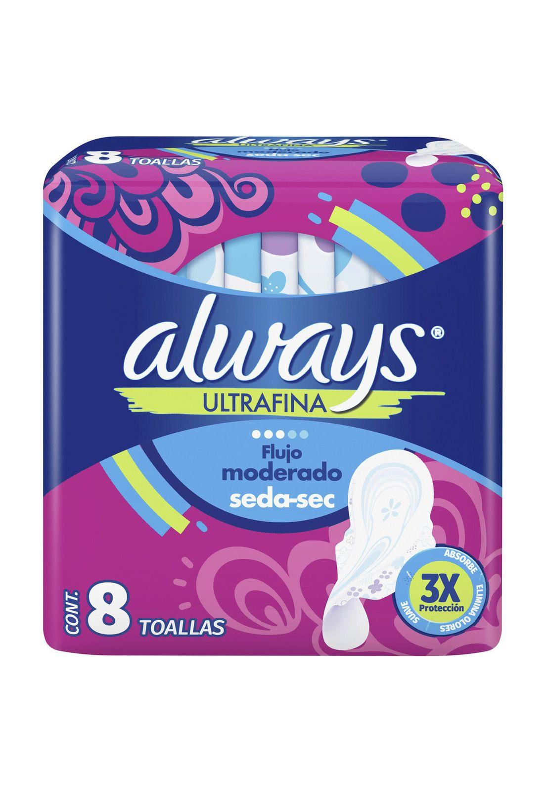 Toallas Higiénicas Always Ultrafina Flujo Moderado Seda 8u-0