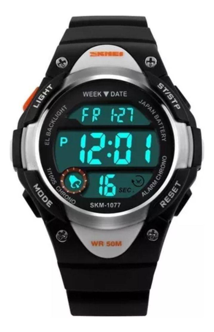 Reloj Pulsera Digital Skmei 1077 Correa Resina Negro Y Gris-0