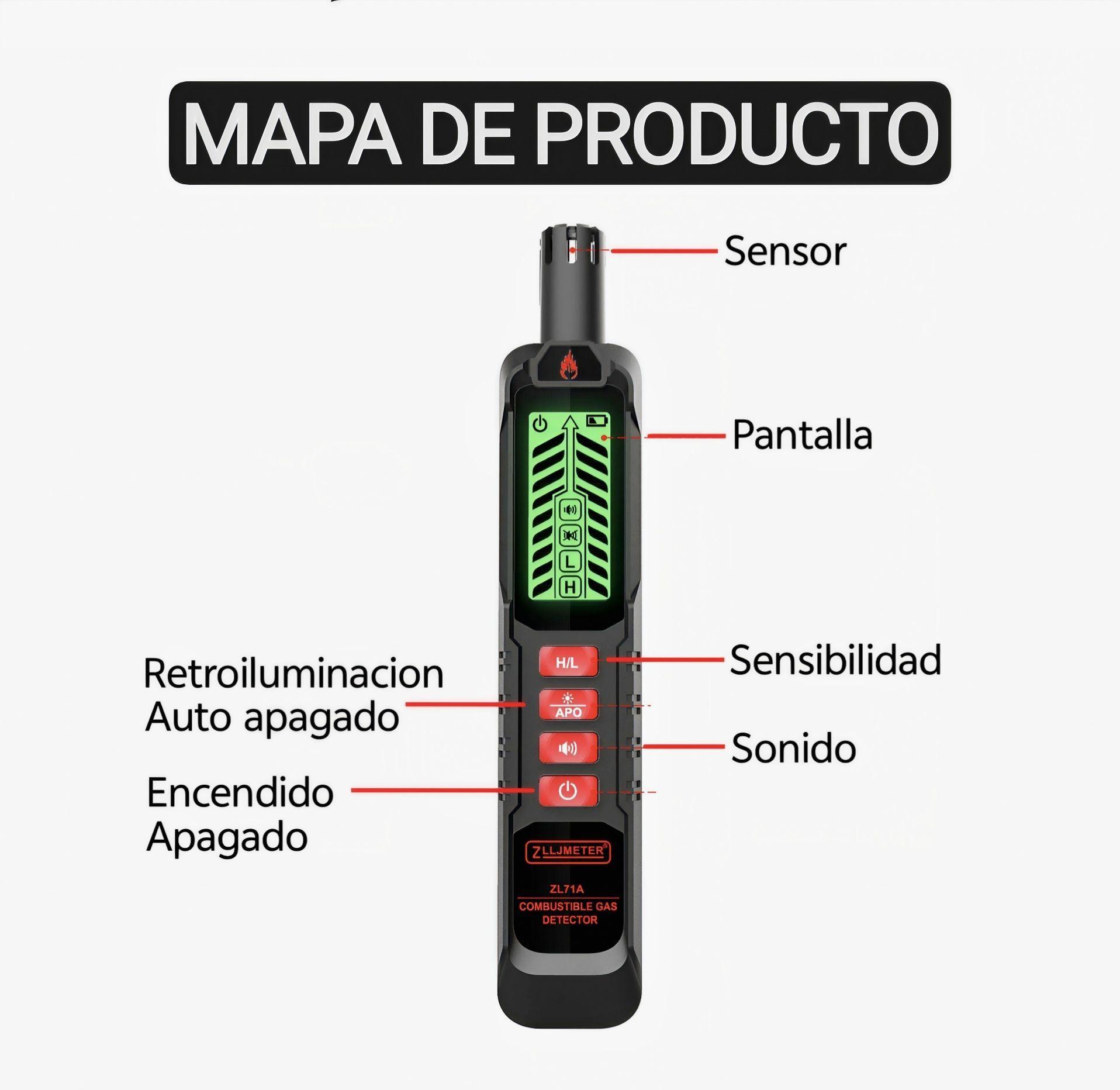 Detector de fugas de gas recargable. Gas licuado. Gas natural. Gasfiter. Con alarma.-2