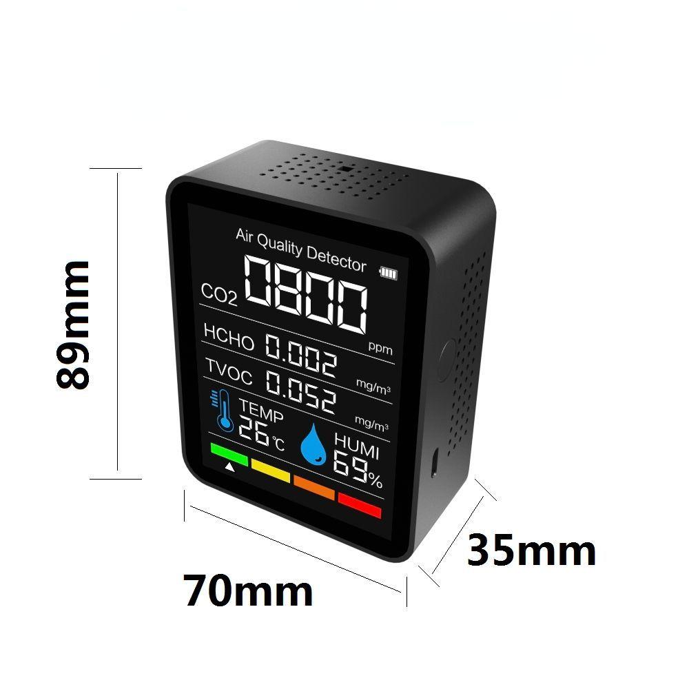 Medidor de calidad del aire 5 en 1 CO TVOC HCHO temperatura humedad Recargable Monitor CO2-3
