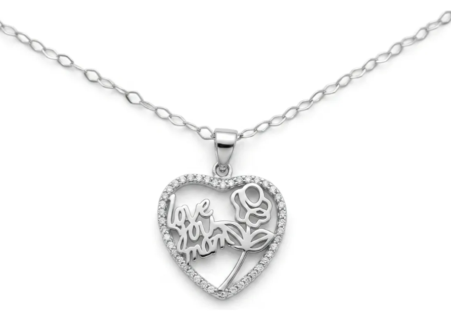 Collar Plata 925 Coraz n Mama Caja Rosas Regalo D a Madre I love you mom-2