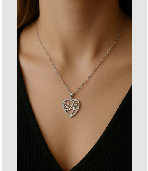 Collar Plata 925 Coraz n Mama Caja Rosas Regalo D a Madre I love you mom-4