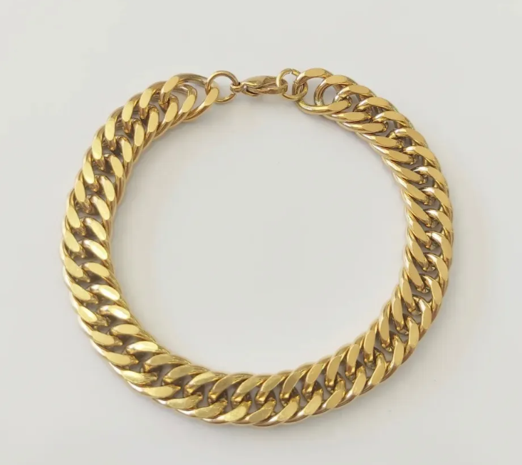 Pulsera Cadena Cubana Dorada Acero Quirúrgico Hombre Mujer-3