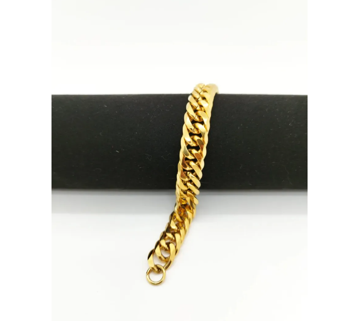 Pulsera Cadena Cubana Dorada Acero Quirúrgico Hombre Mujer-4