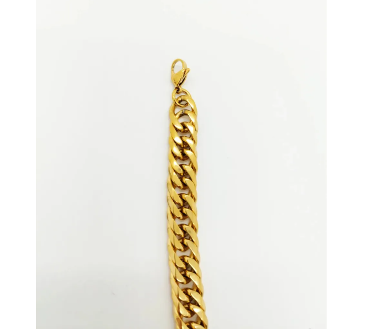 Pulsera Cadena Cubana Dorada Acero Quirúrgico Hombre Mujer-5