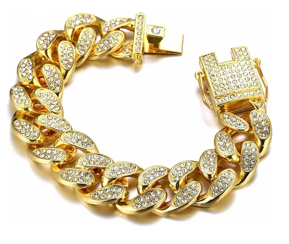 Pulsera Cubana De Lujo Gruesa Con Brillantes 20cm Hombre-0