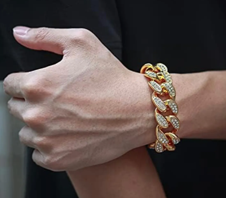 Pulsera Cubana De Lujo Gruesa Con Brillantes 20cm Hombre-1