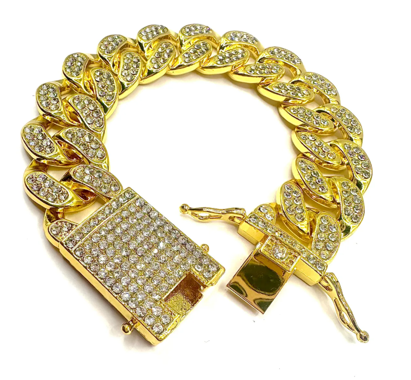 Pulsera Cubana De Lujo Gruesa Con Brillantes 20cm Hombre-2