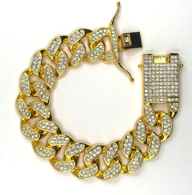 Pulsera Cubana De Lujo Gruesa Con Brillantes 20cm Hombre-3