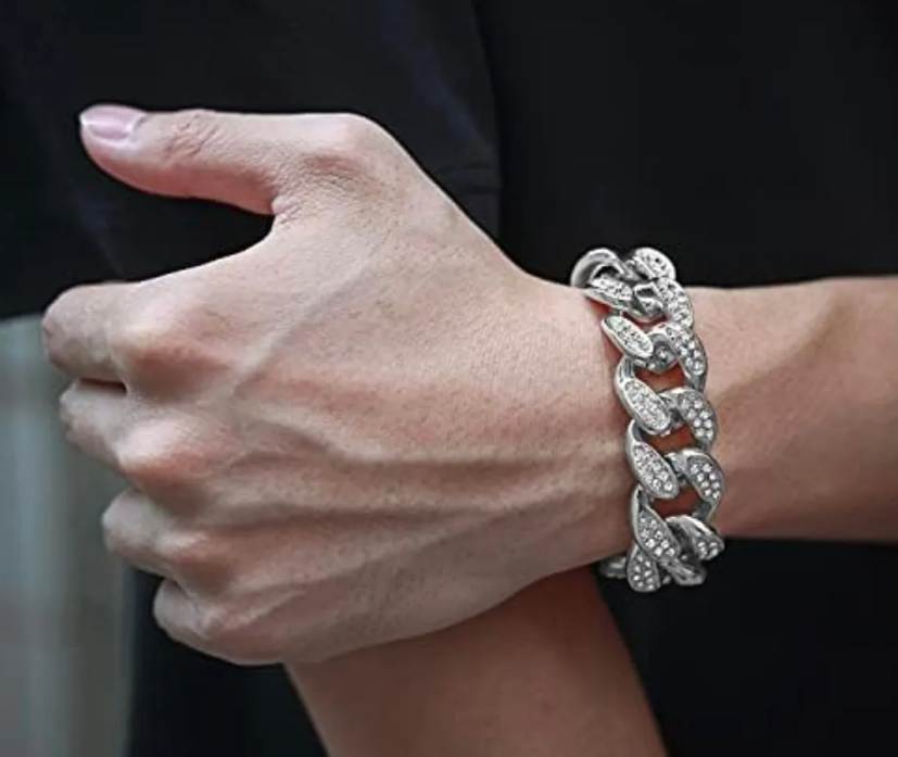 Pulsera Cubana De Lujo Gruesa Con Brillantes 20cm Hombre-1