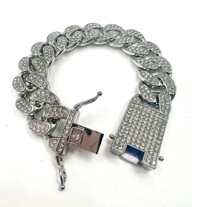 Pulsera Cubana De Lujo Gruesa Con Brillantes 20cm Hombre-2