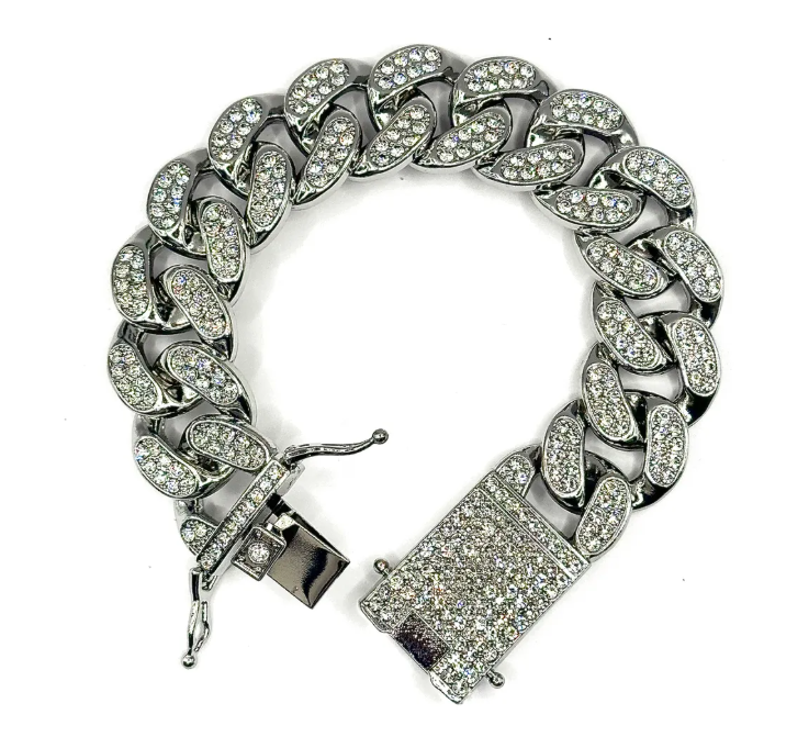 Pulsera Cubana De Lujo Gruesa Con Brillantes 20cm Hombre-3