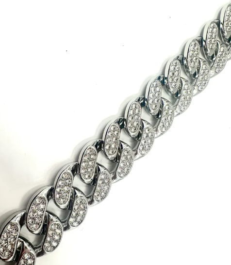 Pulsera Cubana De Lujo Gruesa Con Brillantes 20cm Hombre-4