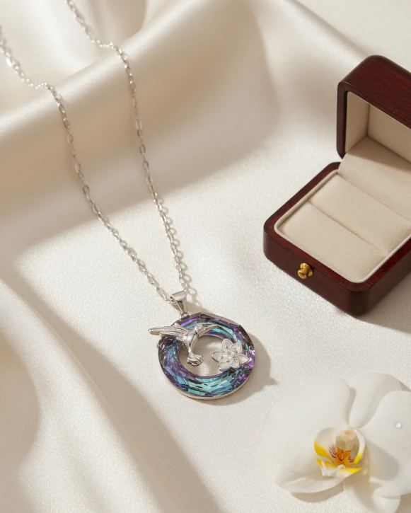 Collar Colibrí Plata 925 Hecho Con Cristal Swarovski Mujer-3