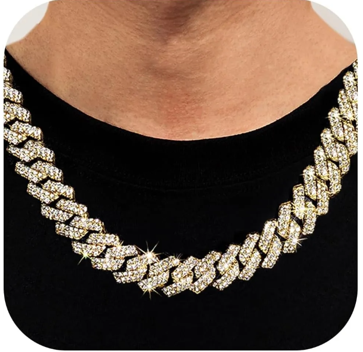 Collar Cadena Cubana Hombre De Lujo Brillantes Trap 60 Cm-2